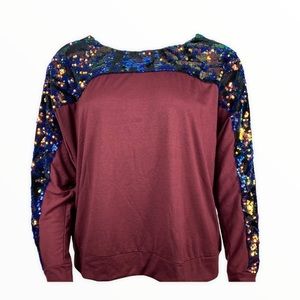 🆕 NWT DG2 Diane Gilman burgundy sparkle sleeve top size 1X